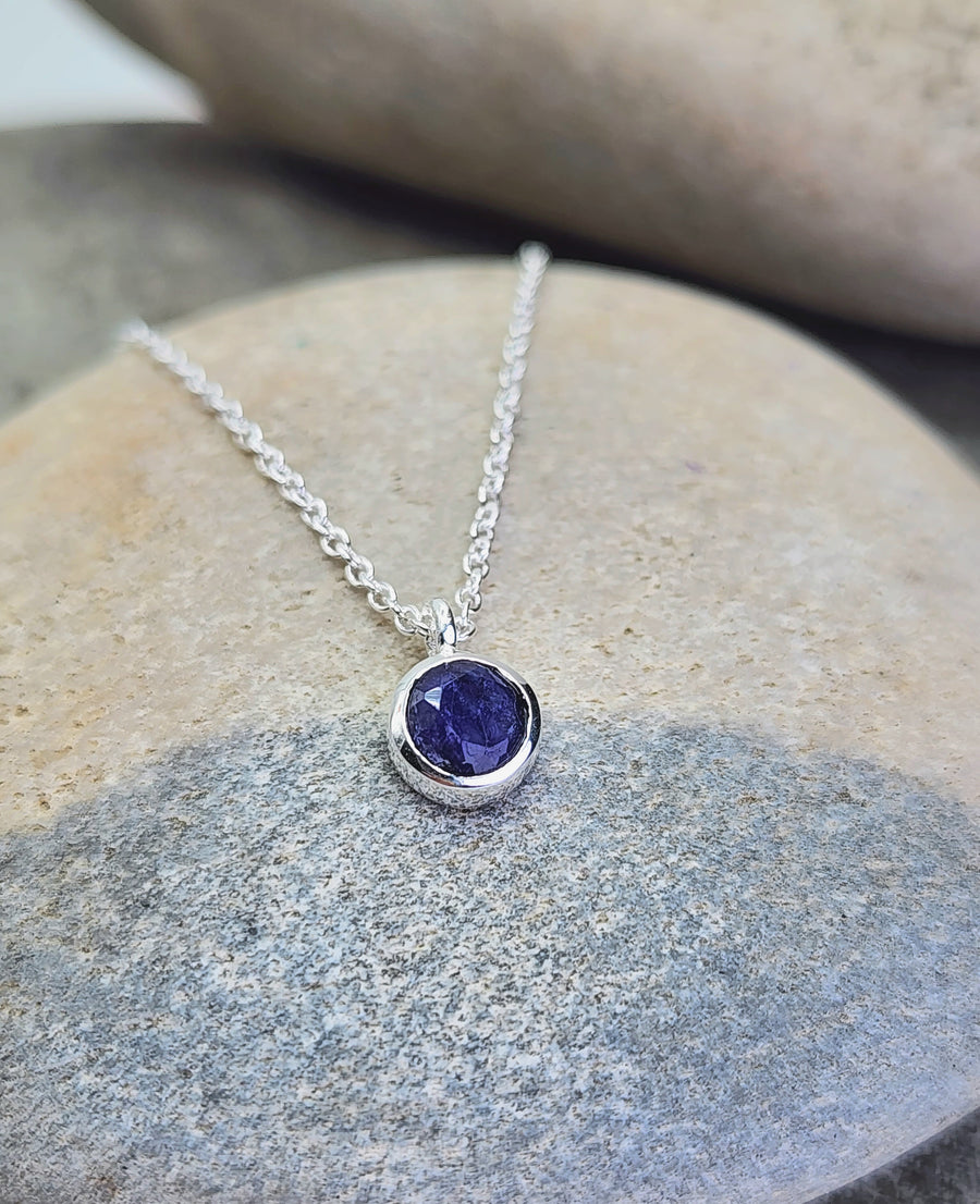 September Birthstone Necklace in Blue Sapphire + Sterling Silver