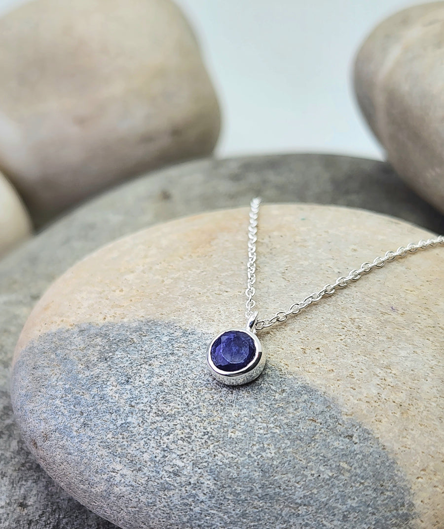 September Birthstone Necklace in Blue Sapphire + Gold