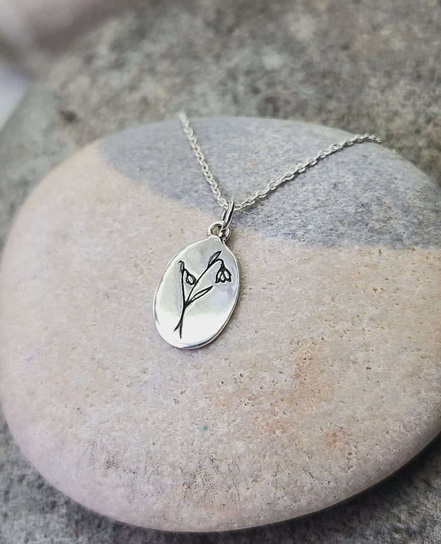 January Birth Flower Necklace in Snowdrop + Gold