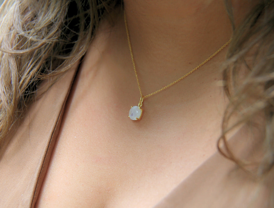 Deep Trust Necklace in Small Round Rainbow Moonstone + Gold