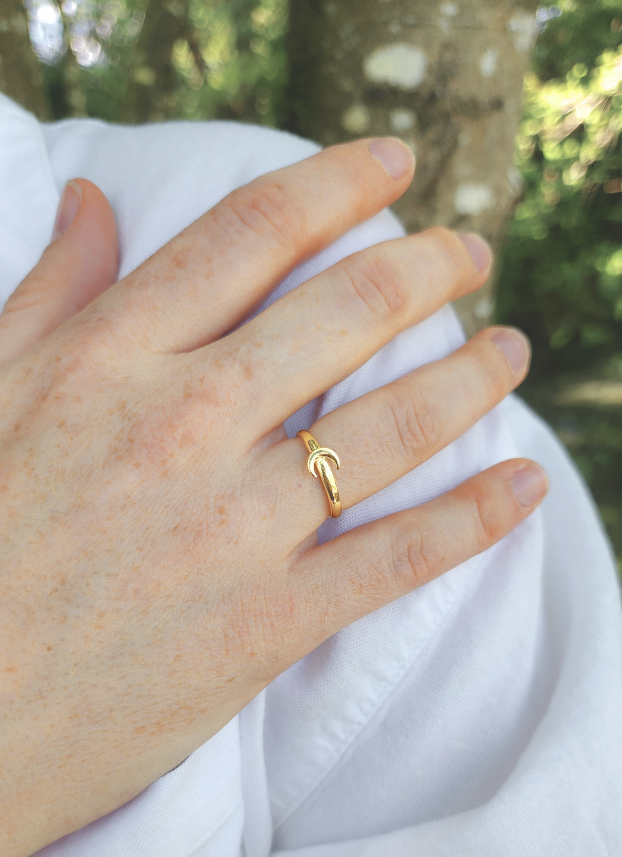 Small Crescent Moon Ring in Gold