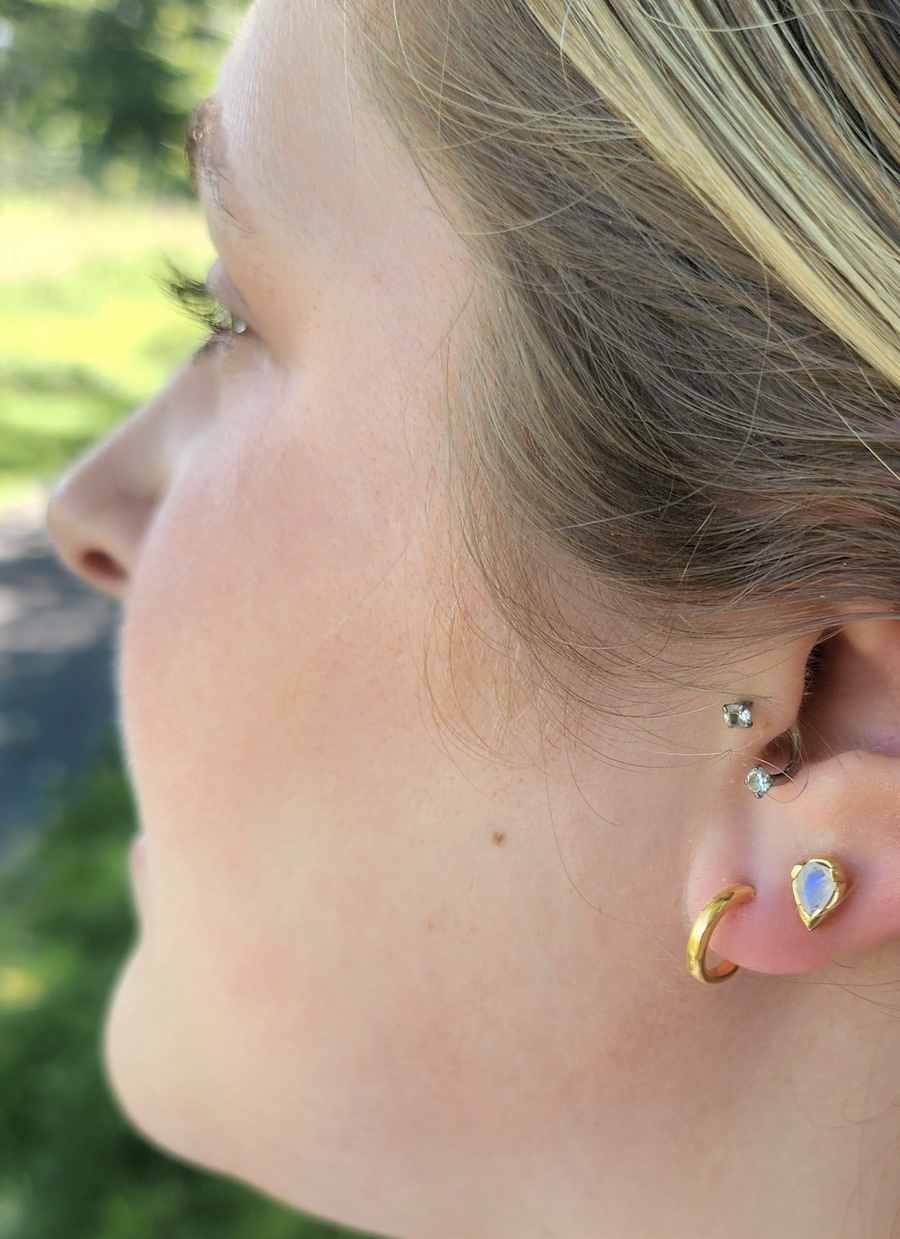 Effortless Earrings in Rainbow Moonstone + Gold
