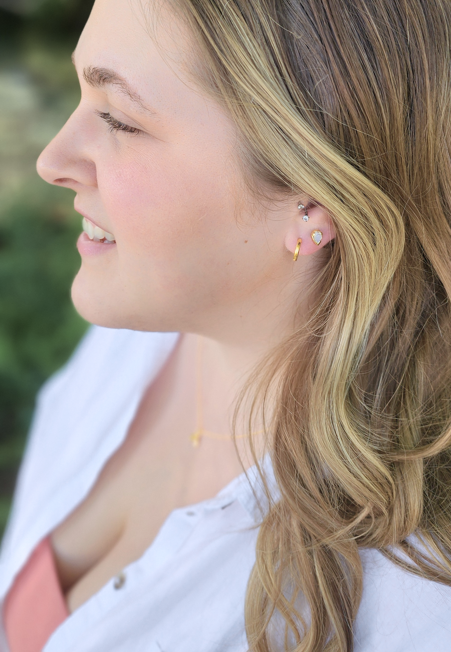 Effortless Earrings in Rainbow Moonstone + Gold
