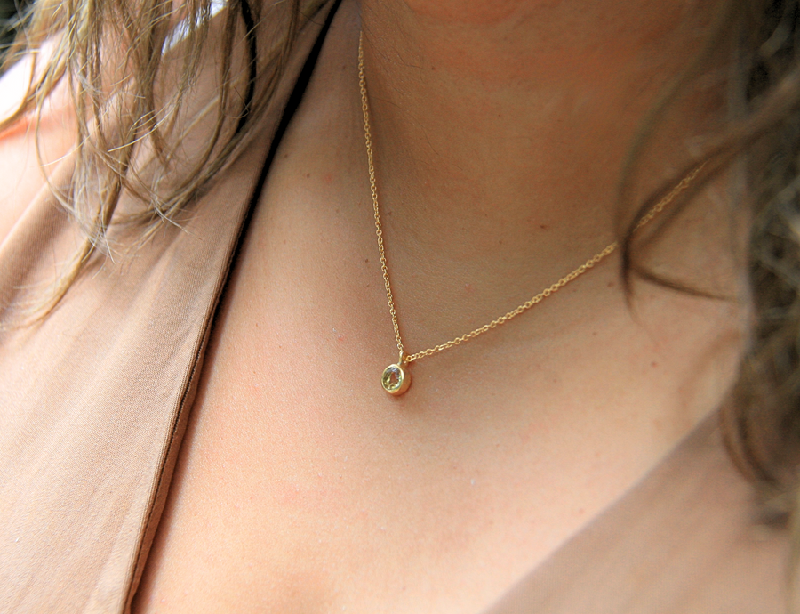 May Birthstone Necklace in Emerald + Gold