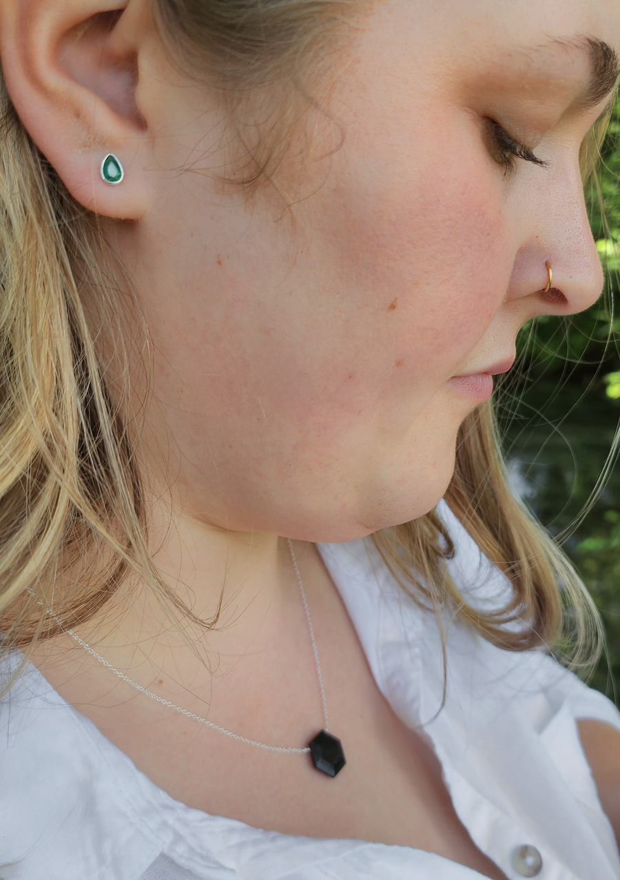 Stress Relief Necklace in Onyx Hexagon + Sterling Silver