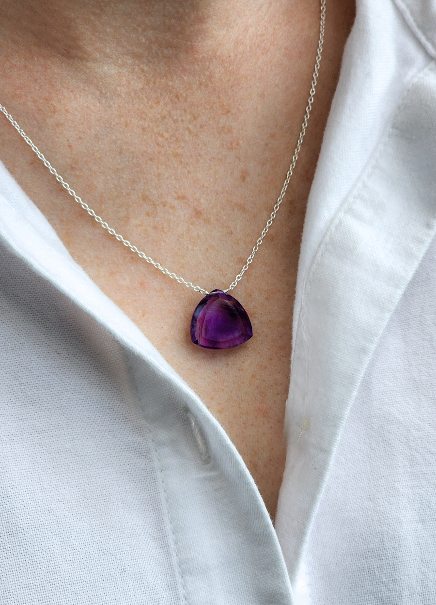 Loving Kindness Necklace in Aqua Chalcedony Triangle + Sterling Silver