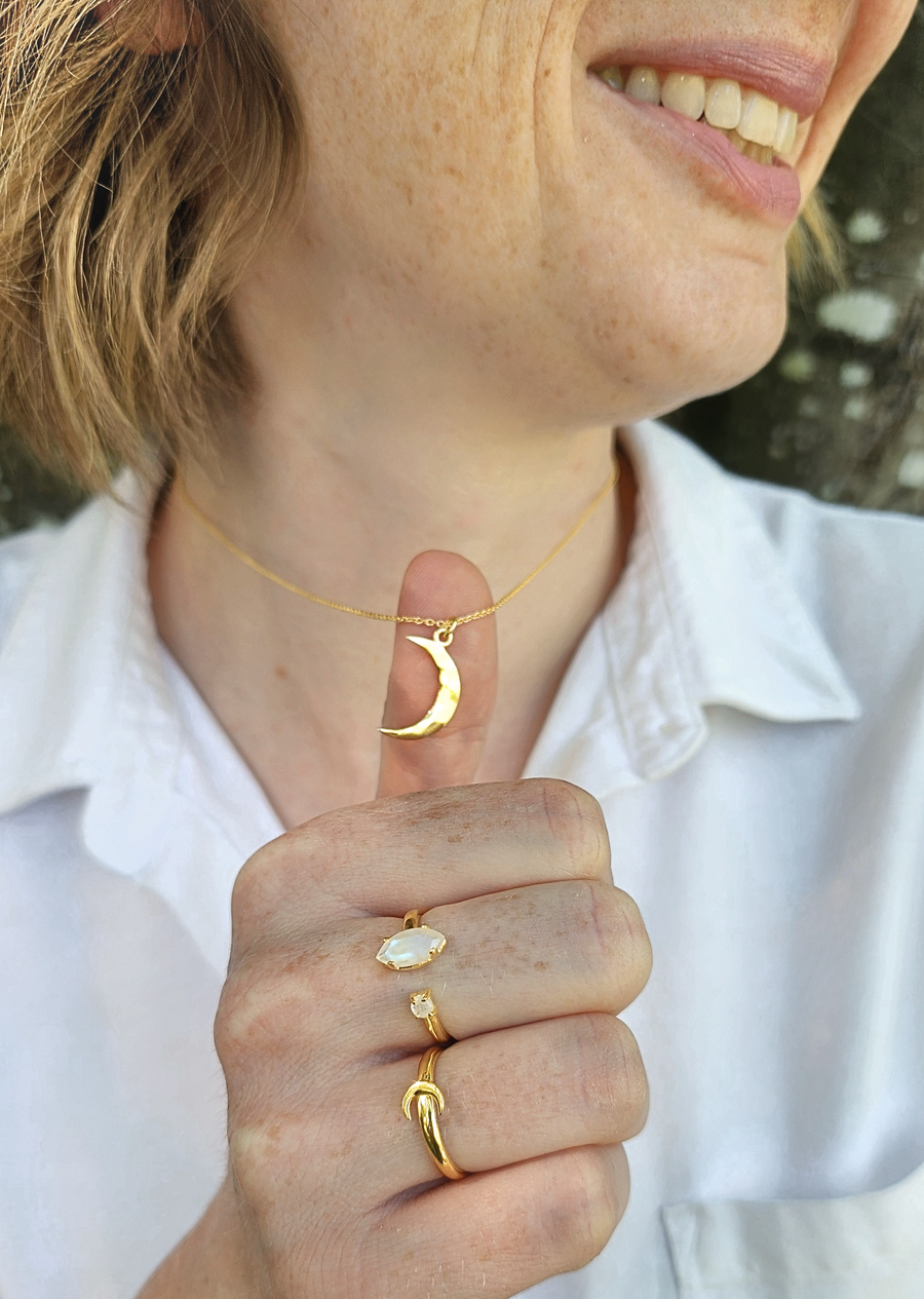Small Crescent Moon Ring in Gold