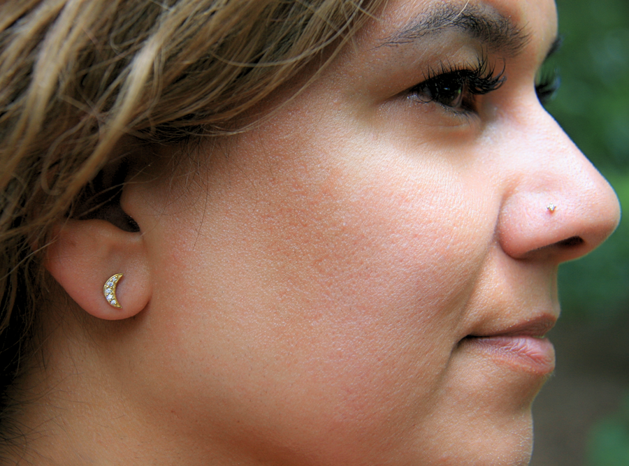 Crescent Moon Earrings in Cubic Zirconia + Gold
