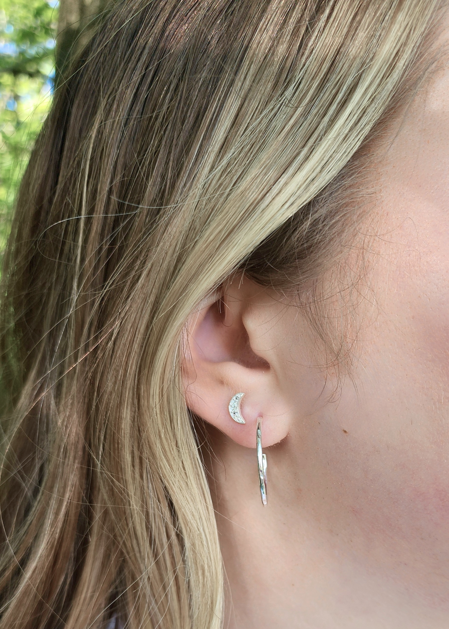 Crescent Moon Earrings in Cubic Zirconia + Sterling Silver