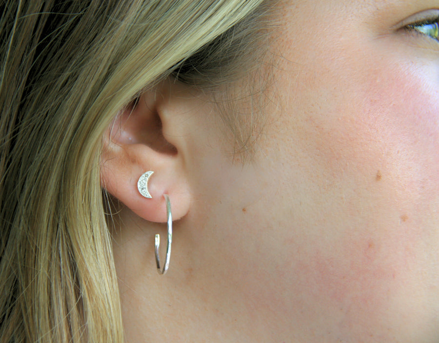 Crescent Moon Earrings in Cubic Zirconia + Sterling Silver