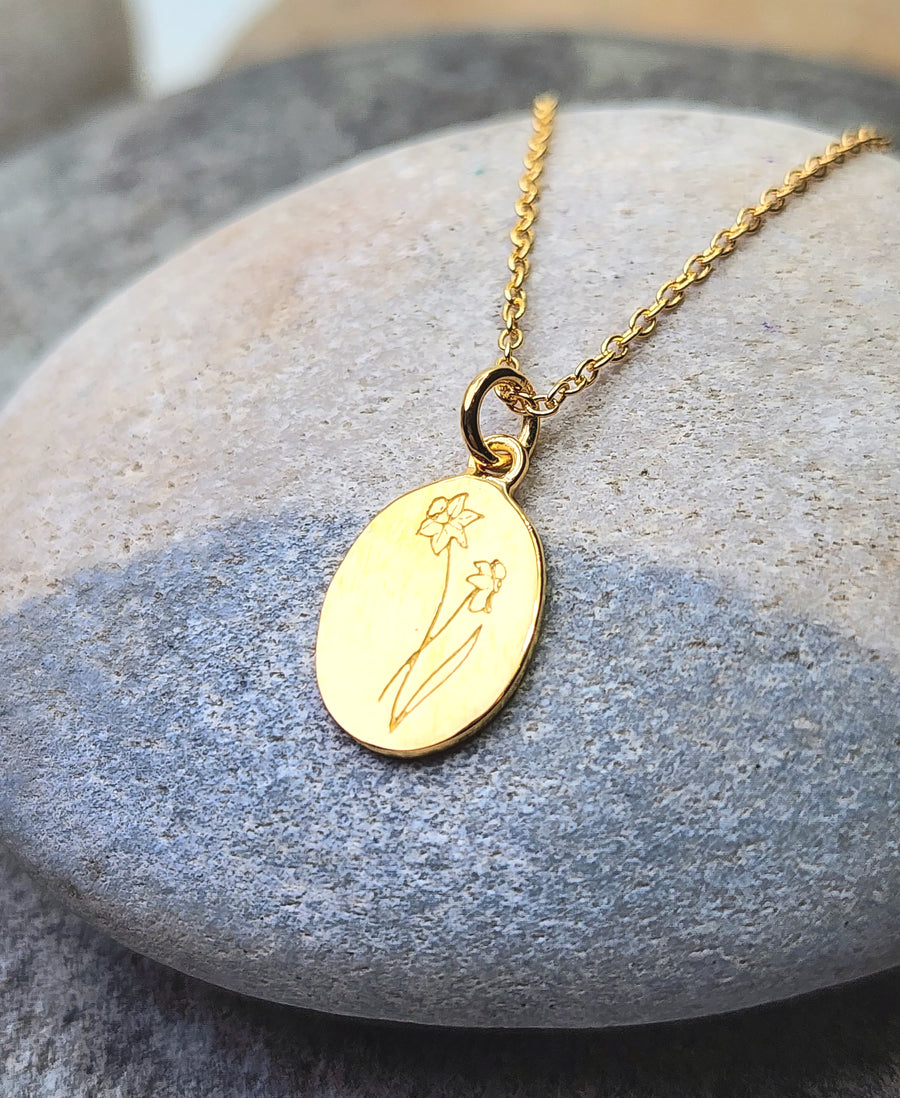 March Birth Flower Necklace in Daffodil + Gold