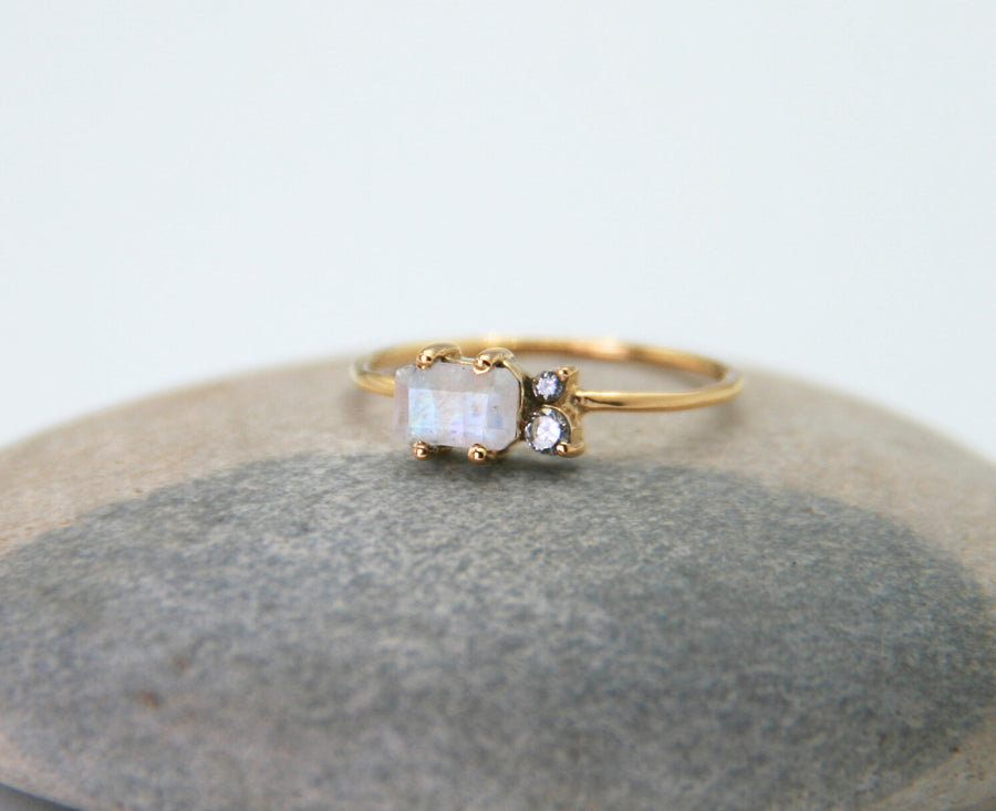 Moonstone + CZ Ring in Gold - Intuition + Light