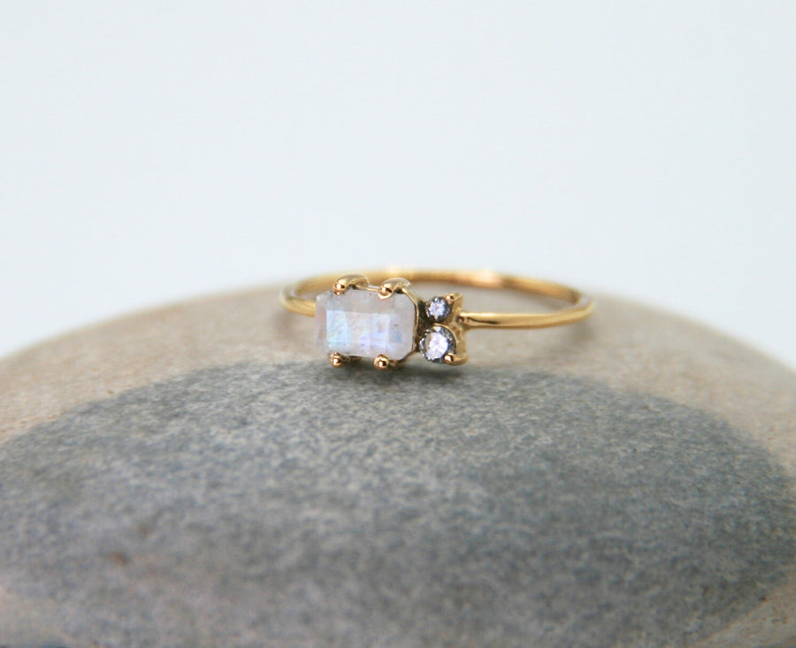 Moonstone + CZ Ring in Gold - Intuition + Light