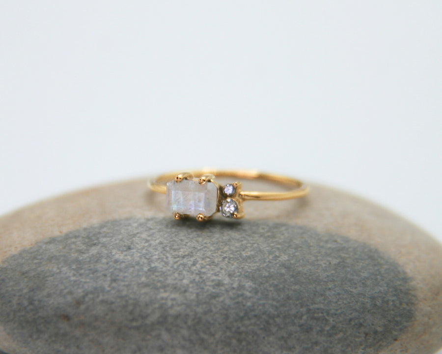 Moonstone + CZ Ring in Gold - Intuition + Light