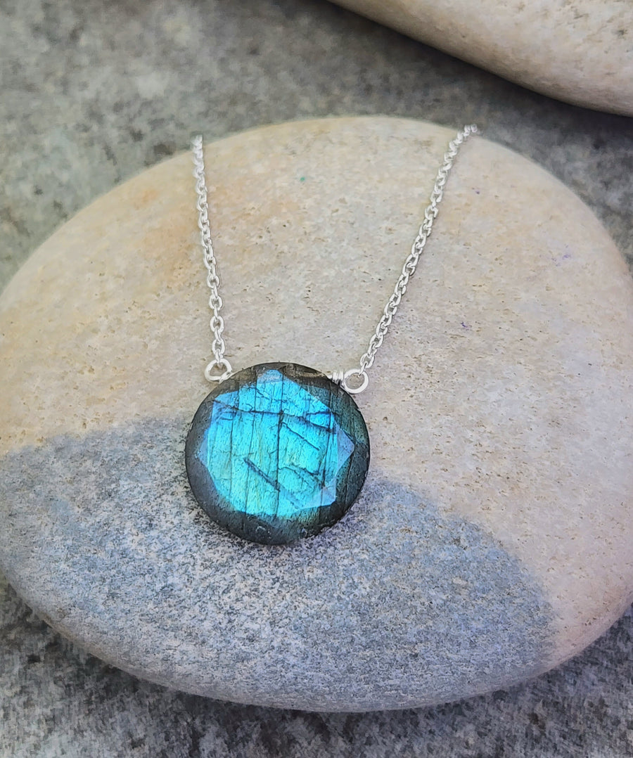 Labradorite Affirmation Round Necklace "You Are Enough"