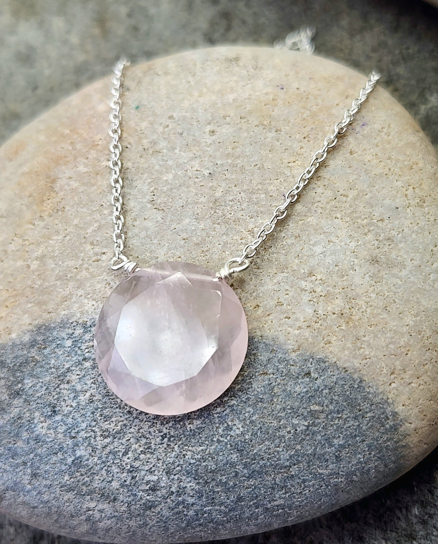 Rose Quartz Affirmation Round Necklace "Love"