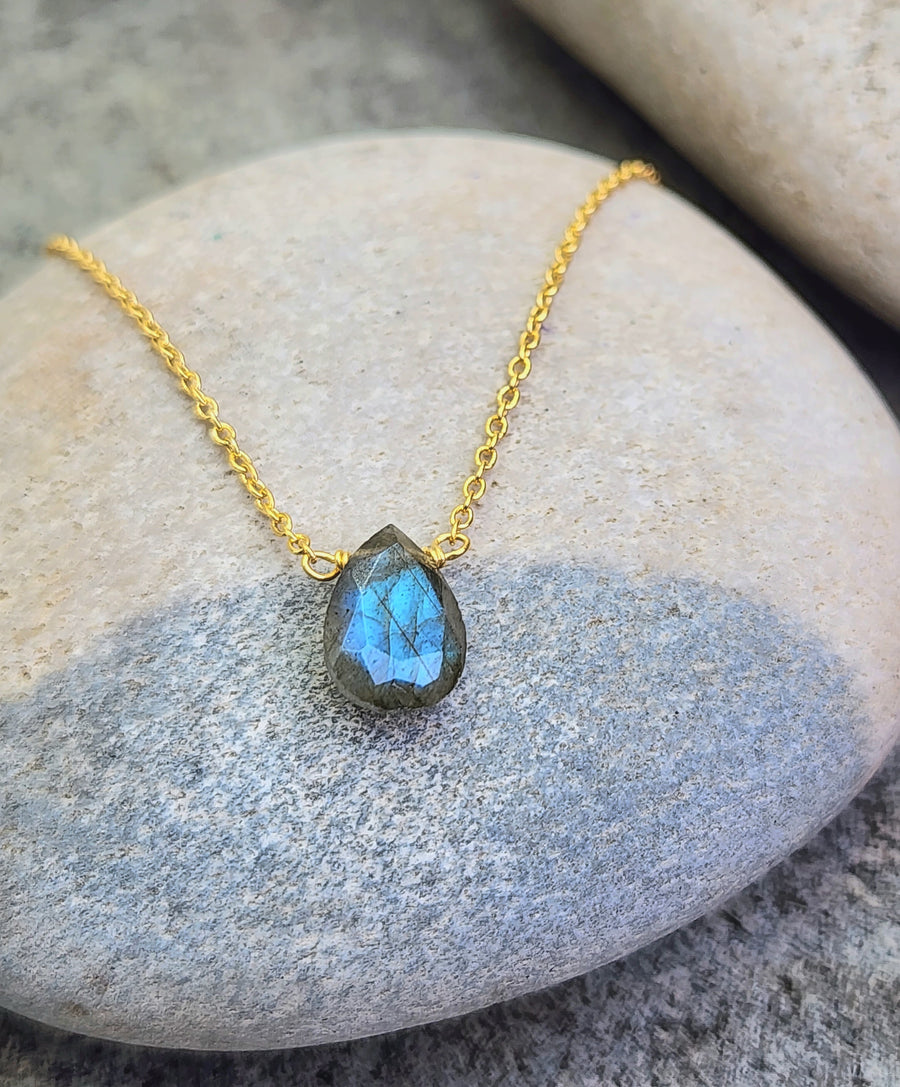 Labradorite Affirmation Small Teardrop Necklace 'You Are Enough' Sterling Silver