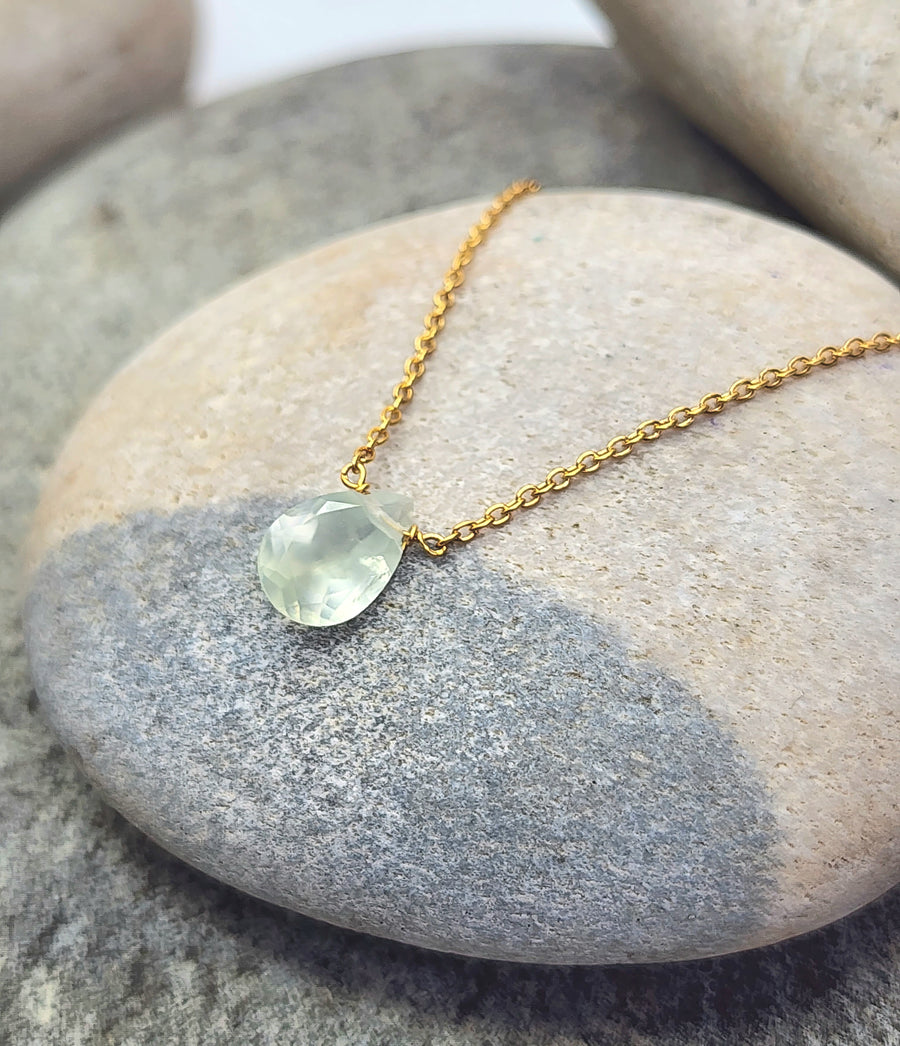 Prehnite Affirmation Small Teardrop Necklace "Trust Yourself" 14K Gold Vermeil