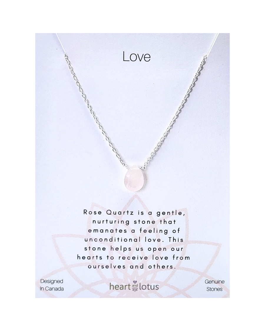 Love Necklace in Rose Quartz Small Teardrop + Gold