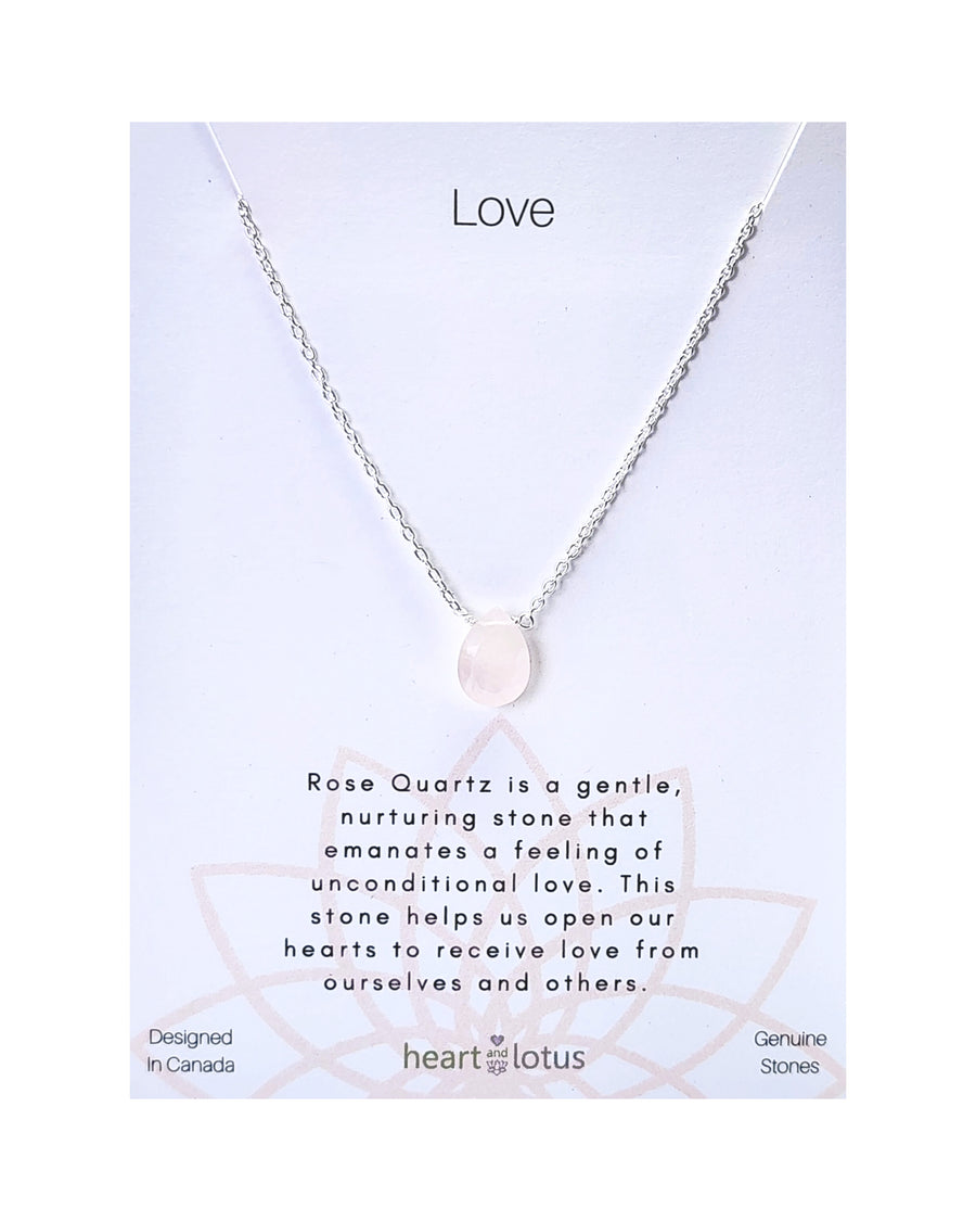 Rose Quartz Affirmation Small Teardrop Necklace "Love" Sterling Silver