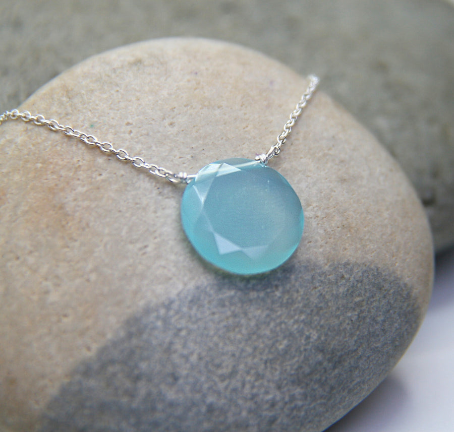 Loving Kindness Necklace in Aqua Chalcedony Circle + Sterling Silver