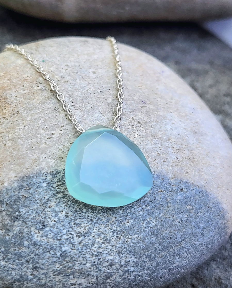 Loving Kindness Necklace in Aqua Chalcedony Triangle + Sterling Silver