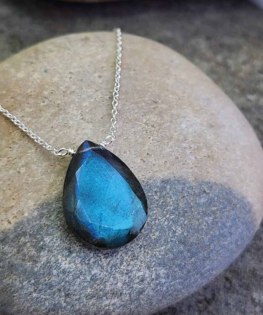 Labradorite Affirmation Teardrop Necklace "You Are Enough"