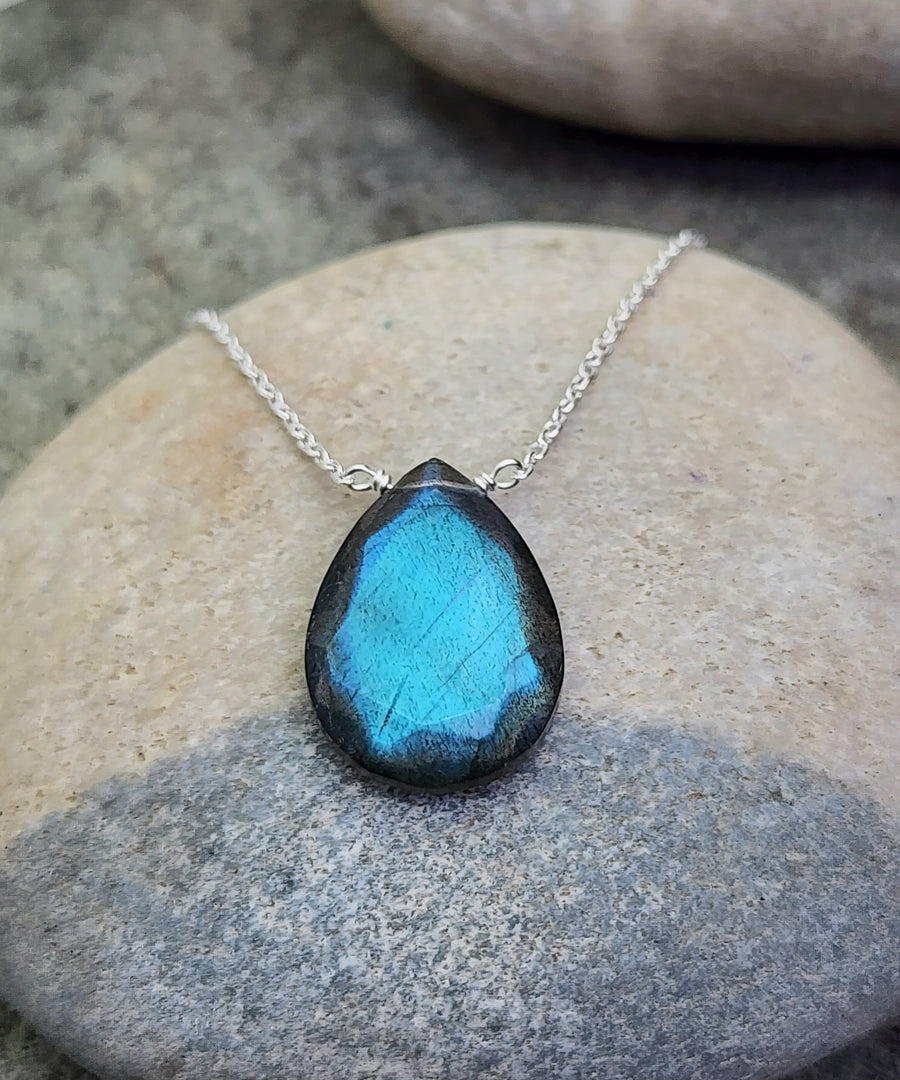 Labradorite Affirmation Teardrop Necklace "You Are Enough"