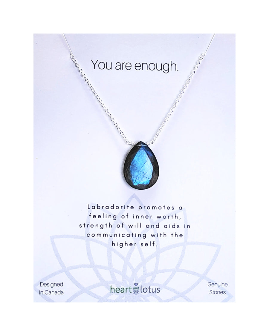 You Are Enough Necklace in Labradorite Teardrop + Sterling Silver