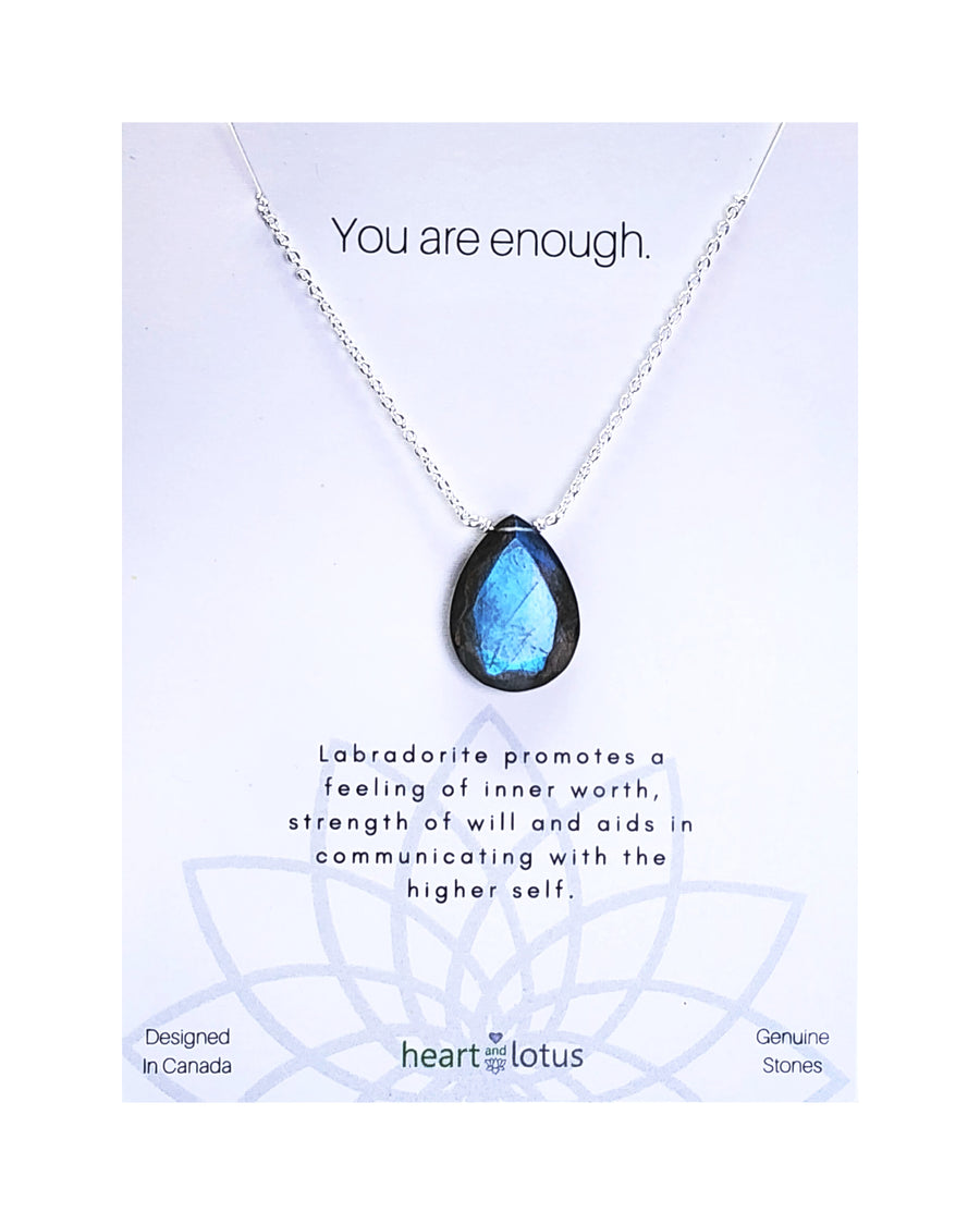 Labradorite Affirmation Teardrop Necklace "You Are Enough"