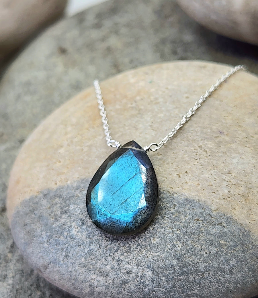 Labradorite Affirmation Teardrop Necklace "You Are Enough"