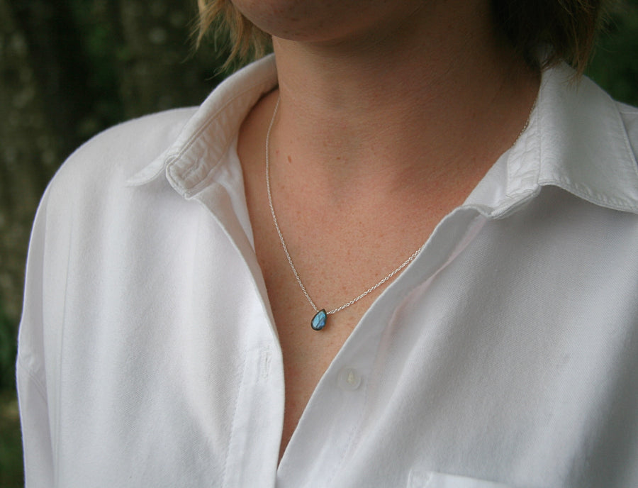 You Are Enough Necklace in Labradorite Small Teardrop + Sterling Silver