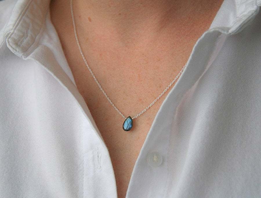 You Are Enough Necklace in Labradorite Small Teardrop + Sterling Silver