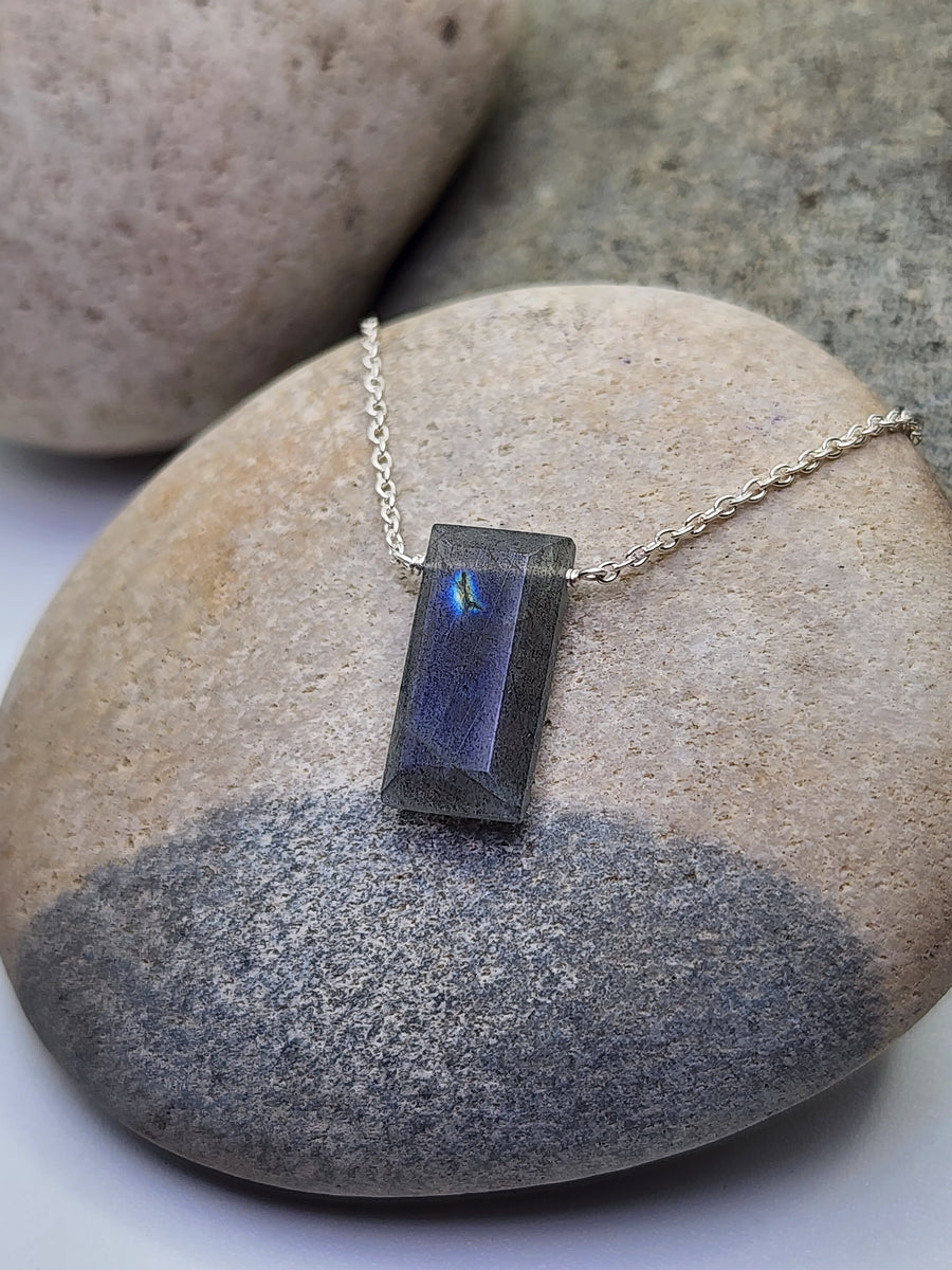 You Are Enough Necklace in Labradorite Rectangle + Sterling Silver