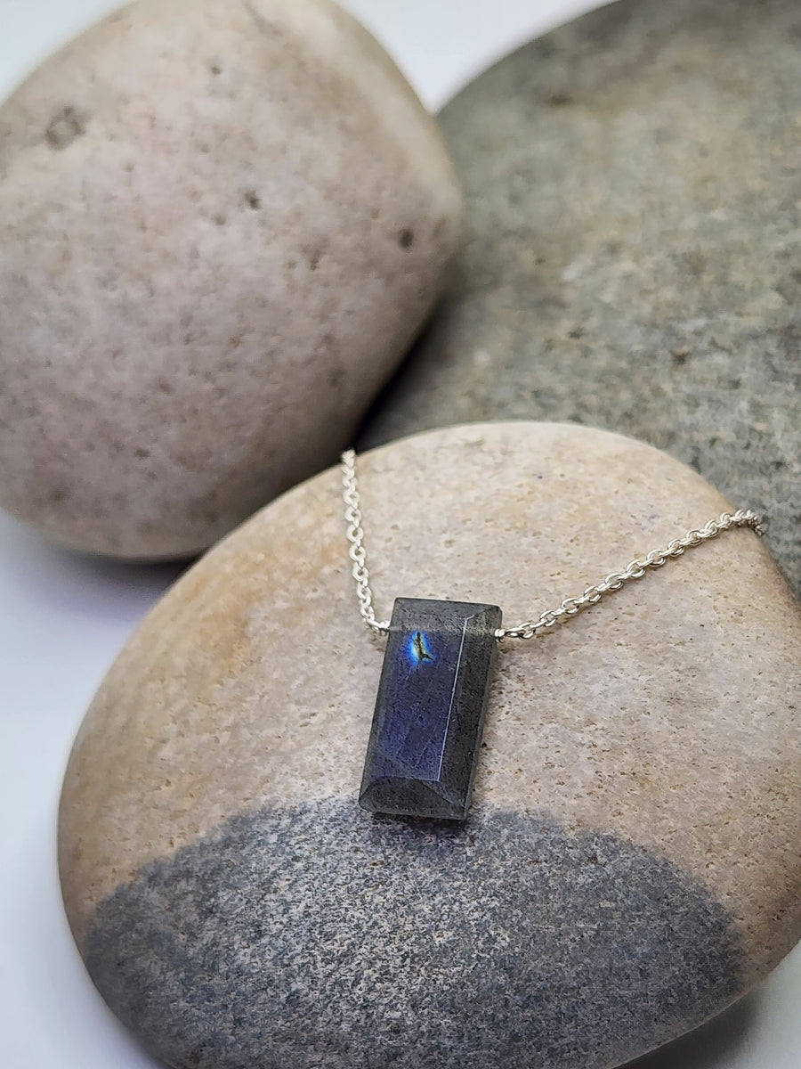 Labradorite Affirmation Rectangle Necklace "You Are Enough"