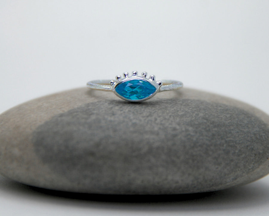 Blue Topaz Evil Eye Ring in Sterling Silver - Intuition + Protection