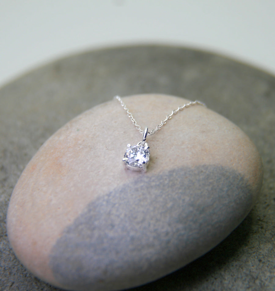 APRIL Birthstone Necklace in Cubic Zirconia + Sterling Silver