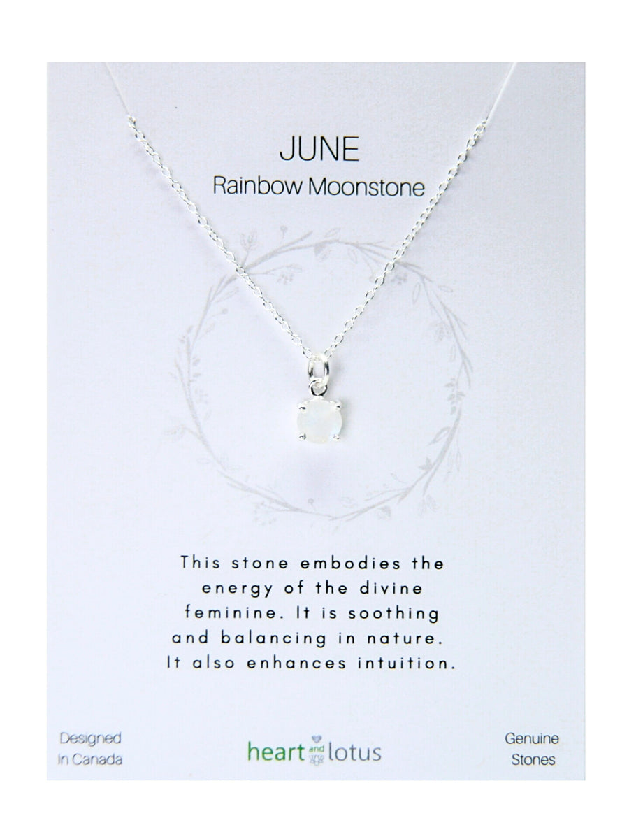 JUNE Birthstone Necklace in Rainbow Moonstone + Sterling Silver