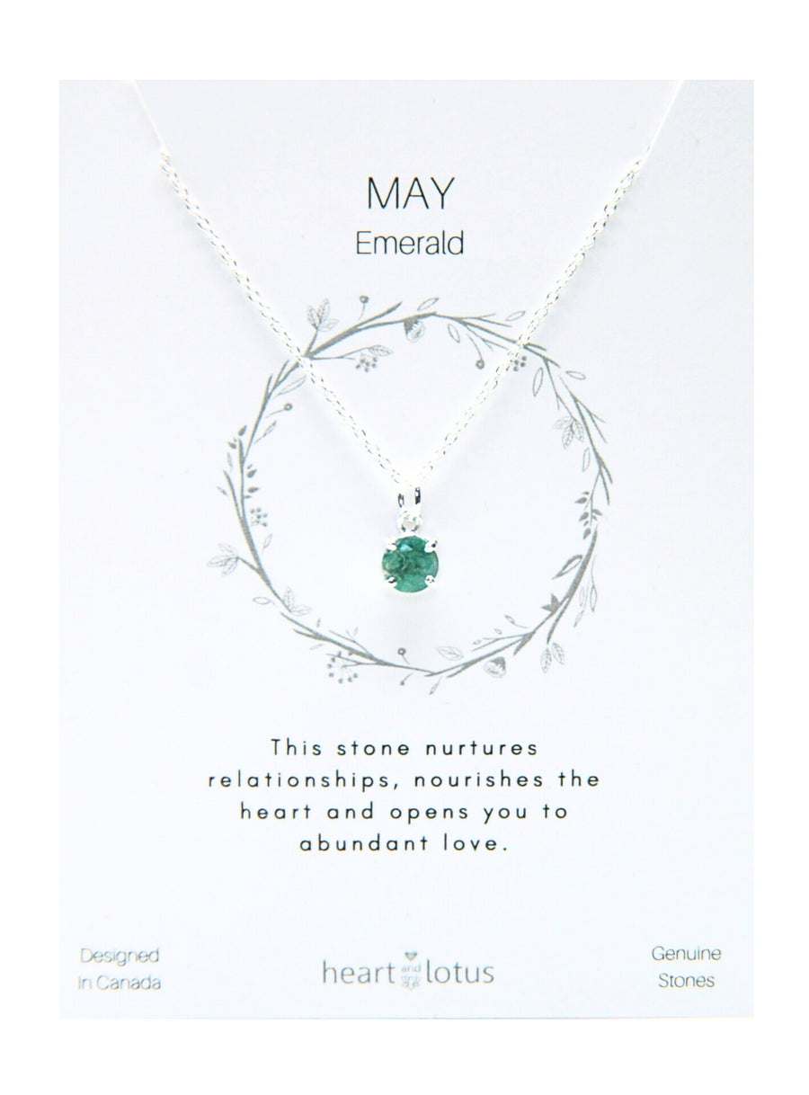 MAY Birthstone Necklace in Emerald + Sterling Silver