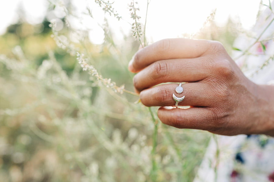 Sun + Moonstone Ring in Sterling Silver