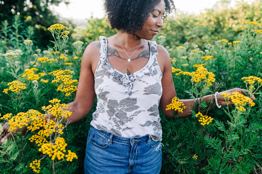 August Birth Flower Necklace in Poppy + Sterling Silver