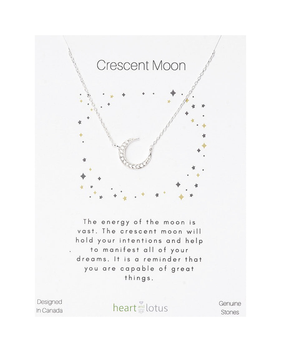 Crescent Moon Crystal Necklace in Cubic Zirconia + Gold