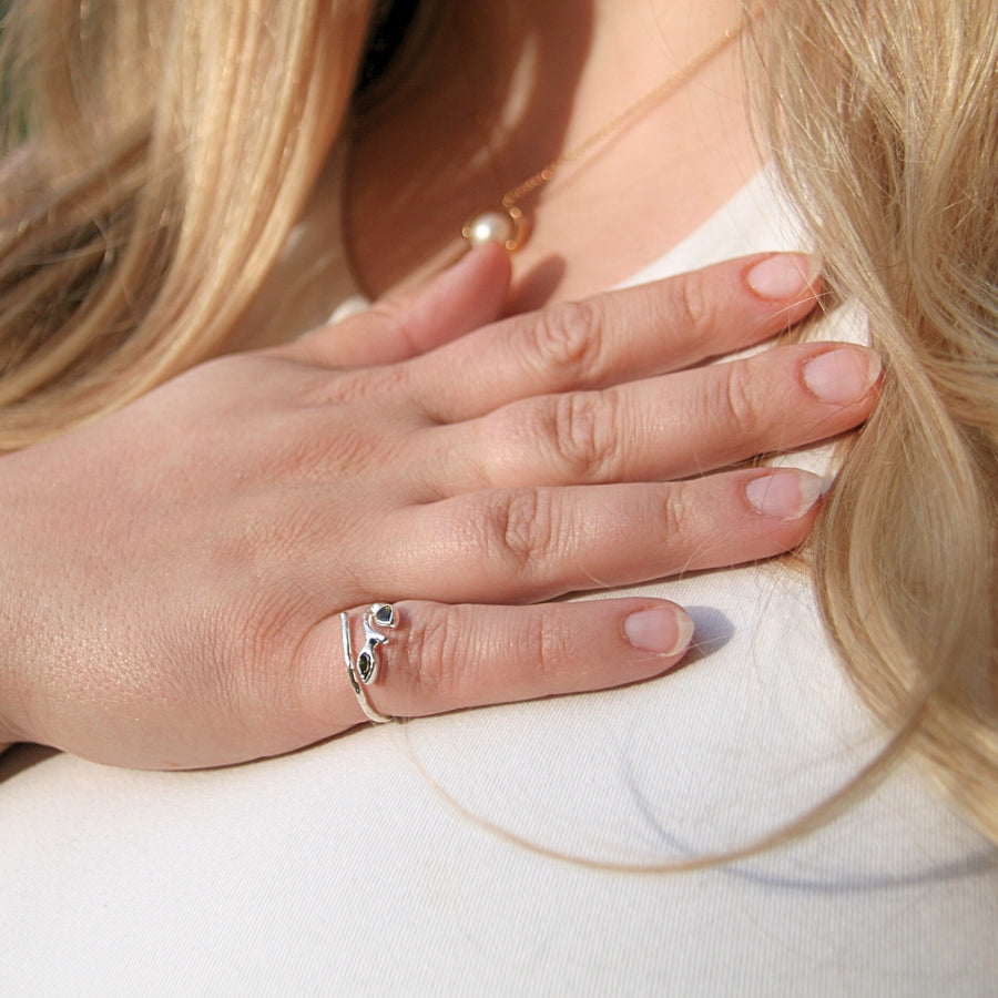 Green Jade Branch Ring in Sterling Silver – Renewal