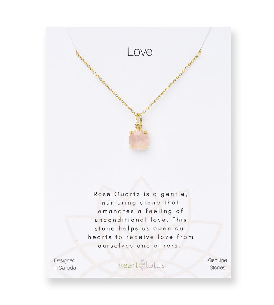 Rose Quartz Affirmation Small Round Necklace "Love" Sterling Silver