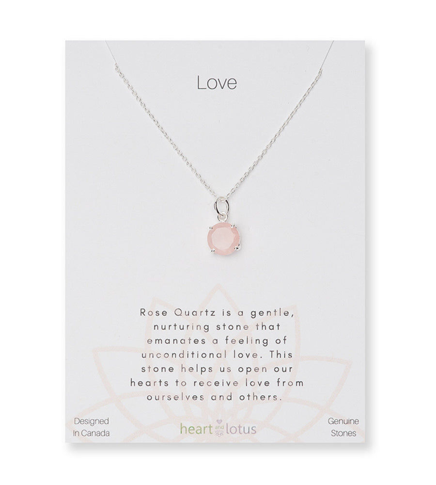 Rose Quartz Affirmation Small Round Necklace "Love" Sterling Silver