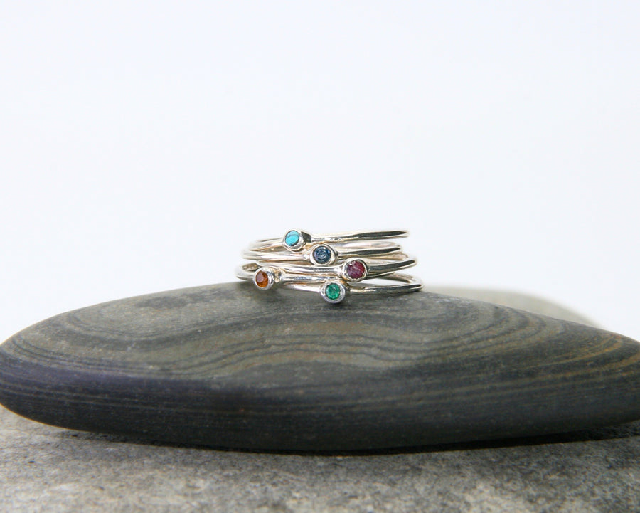 Sterling Silver Stacking Ring Set – Onyx, Citrine, Zircon