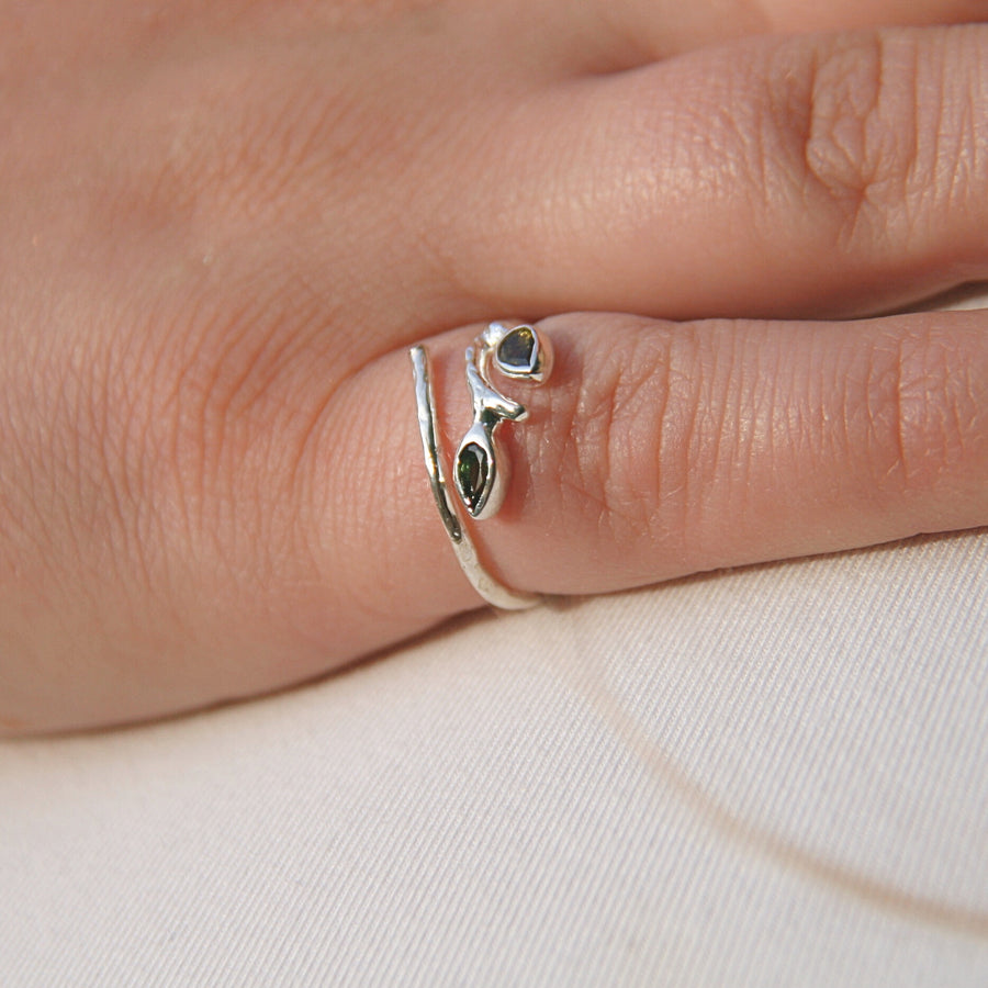 Green Jade Branch Ring in Sterling Silver – Renewal