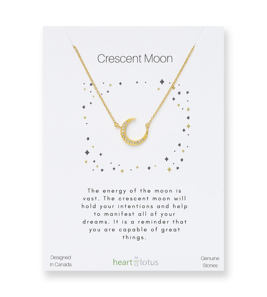 Crescent Moon Crystal Necklace in Cubic Zirconia + Sterling Silver
