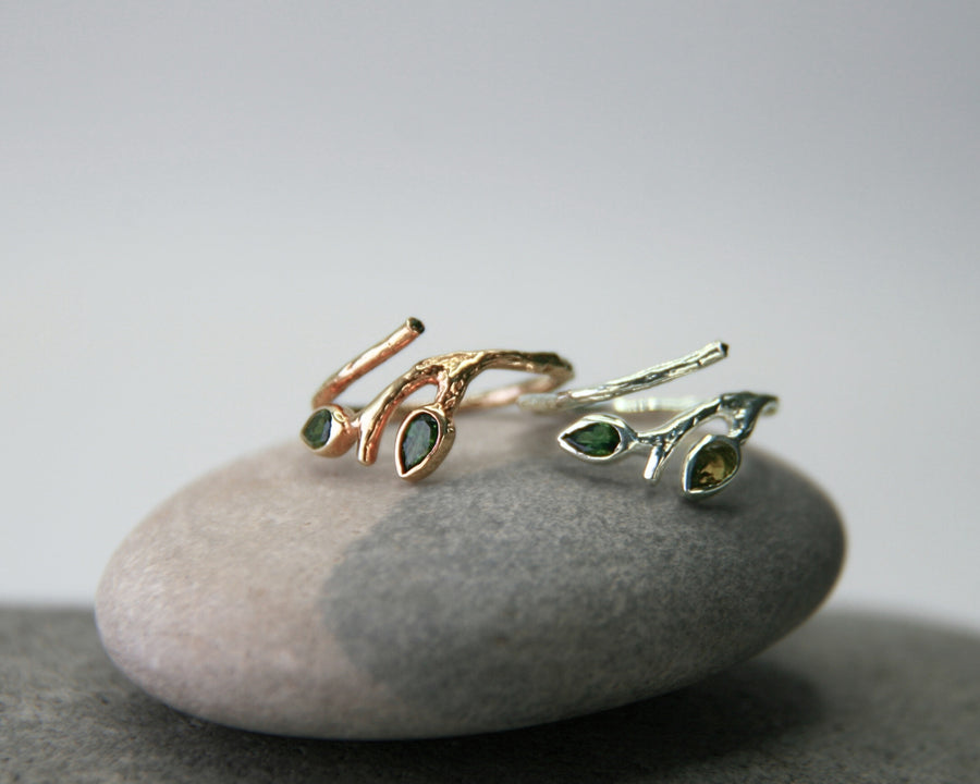 Green Jade Branch Ring in Sterling Silver – Renewal