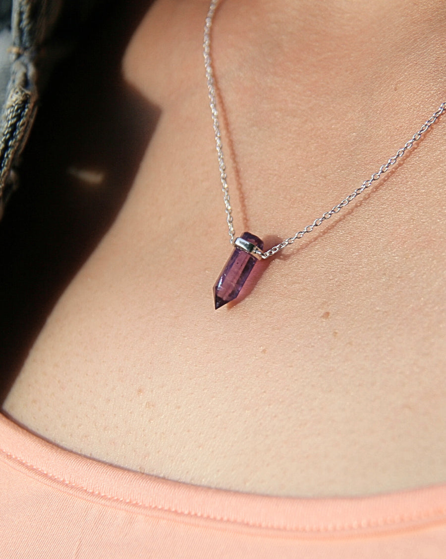 Gratitude Crystal Point Necklace in Amethyst + Sterling Silver